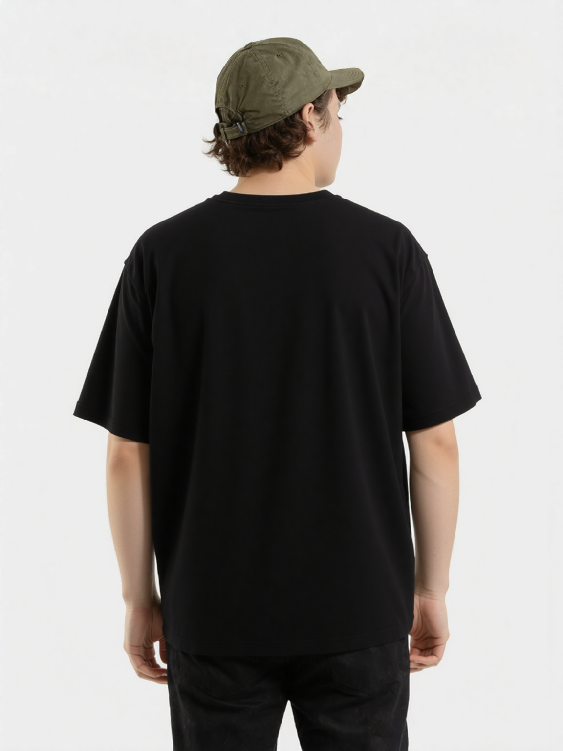 French Terry Cotton Oversize Fit T-shirt - Black Strudoo
