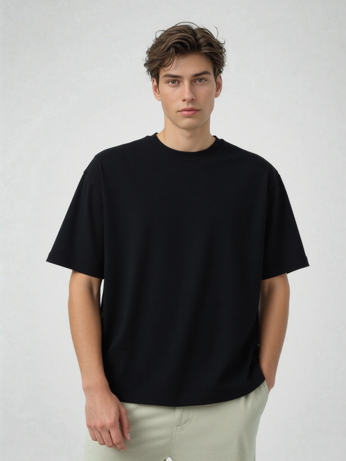 French Terry Cotton Oversize Fit T-shirt - Black Strudoo