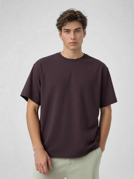 French Terry Cotton Oversize Fit T-shirt - Brown Strudoo