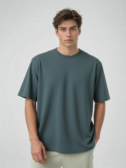 French Terry Cotton Oversize Fit T-shirt - Electric Blue Strudoo