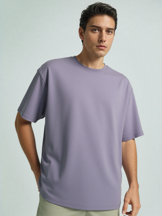 French Terry Cotton Oversize Fit T-shirt - Lavender Strudoo
