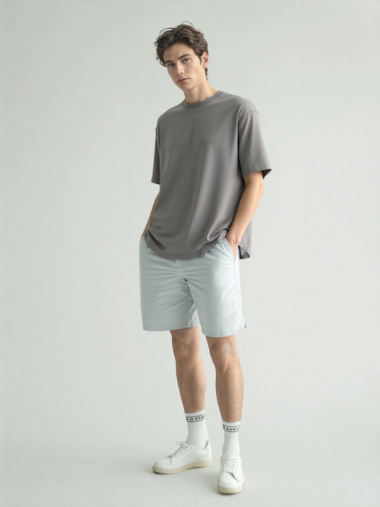 French Terry Cotton Oversize Fit T-shirt - Light Grey Strudoo