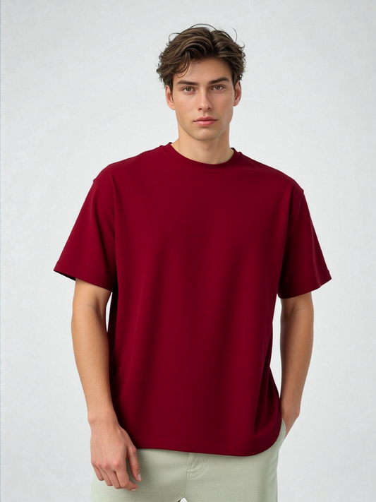 French Terry Cotton Oversize Fit T-shirt - Red Strudoo