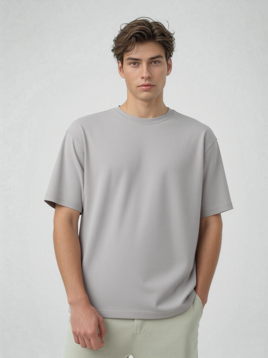 French Terry Cotton Oversize Fit T-shirt - Smoke White Strudoo