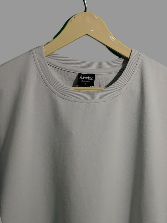 French Terry Cotton Oversize Fit T-shirt - Smoke White Strudoo